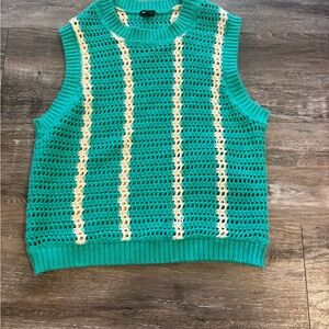 Monrow Teal and Cream Knit Top
